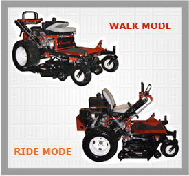 Convertible Mower showing ride and walk positions